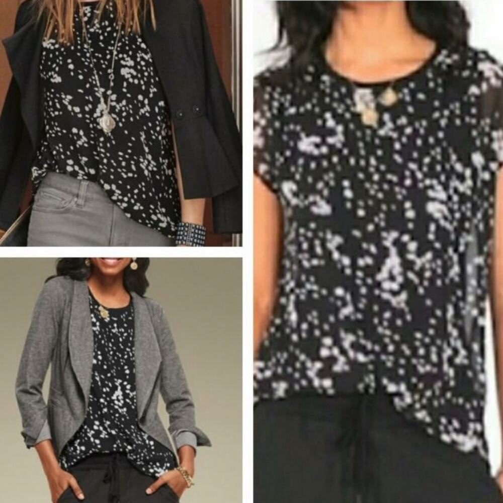 CAbi Womens Cosmos Print Layered Short Sleeve Top Size XS